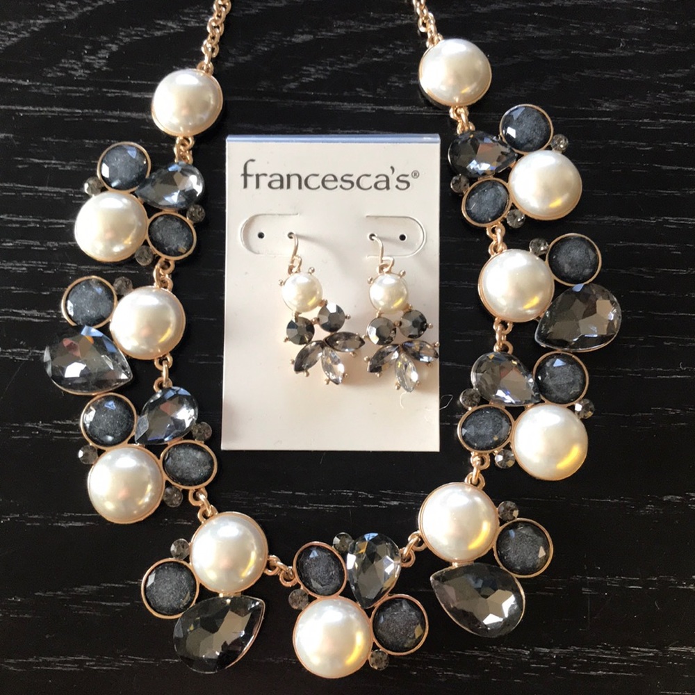 NWT Necklace and earring set- grey/pearl